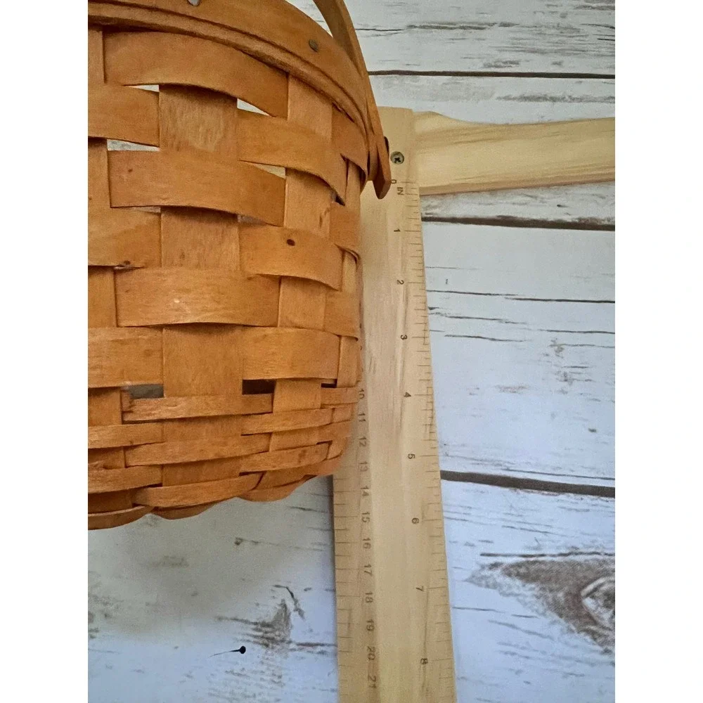 VTG Longaberger Basket Brown Round Woven Swivel Handle Plastic Liner 1997 Small